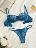 Charlaine Conjunto de brassiere con alambre y panty con espalda en T, para mujer con encaje