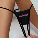 Tanga de entrepierna abierta impresa con letras rosas para damas sexys