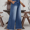 LUNE Jeans de pierna ancha con cintura con efecto de bolsa de papel, ribete sin rematar y cinturon