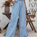 LUNE Jeans de bolsillo con solapa de cintura alta y laterales estilo carga para vacaciones de verano