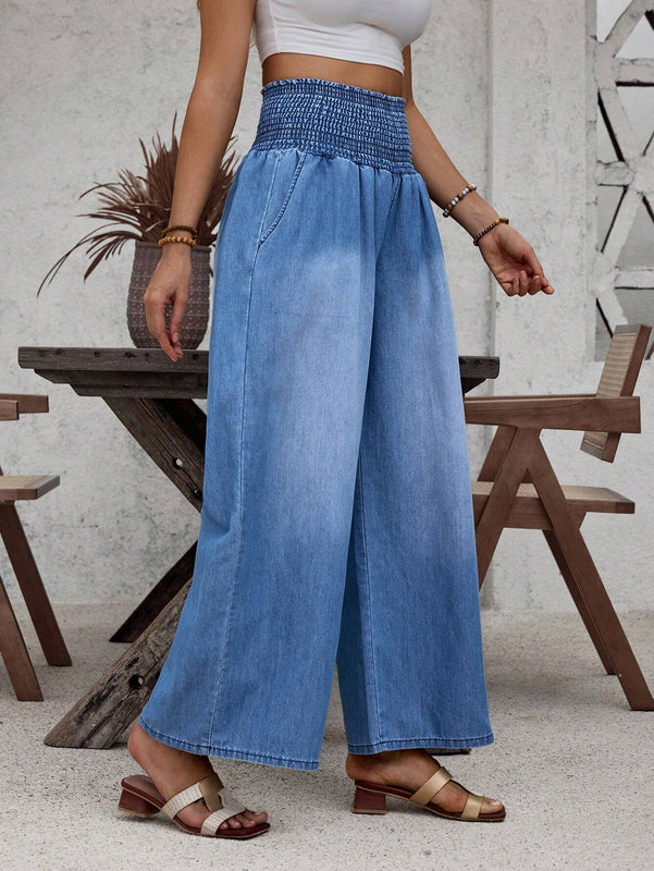 LUNE Jeans de pierna ancha con cintura elastica de talle alto