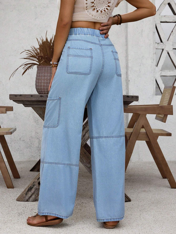 LUNE Jeans de bolsillo con solapa de cintura alta y laterales estilo carga para vacaciones de verano