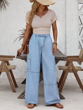 LUNE Jeans de bolsillo con solapa de cintura alta y laterales estilo carga para vacaciones de verano