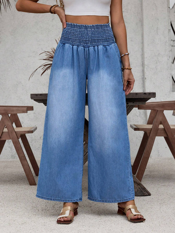 LUNE Jeans de pierna ancha con cintura elastica de talle alto