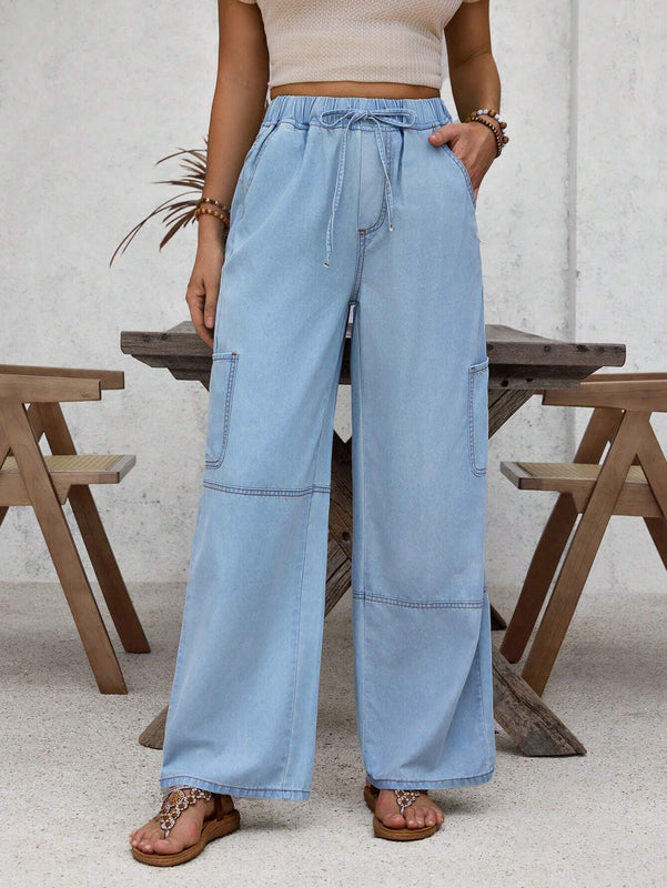 LUNE Jeans de bolsillo con solapa de cintura alta y laterales estilo carga para vacaciones de verano