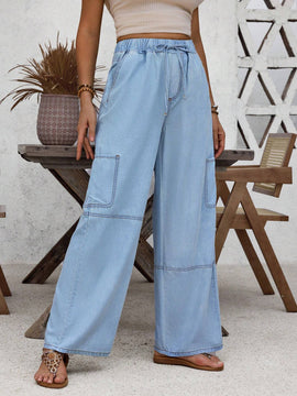 LUNE Jeans de bolsillo con solapa de cintura alta y laterales estilo carga para vacaciones de verano