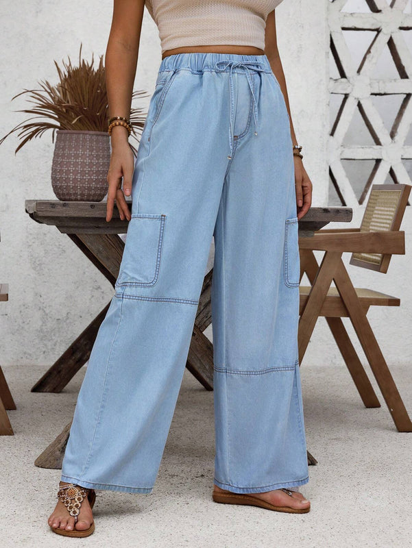 LUNE Jeans de bolsillo con solapa de cintura alta y laterales estilo carga para vacaciones de verano