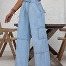 LUNE Jeans de bolsillo con solapa de cintura alta y laterales estilo carga para vacaciones de verano