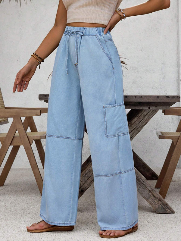 LUNE Jeans de bolsillo con solapa de cintura alta y laterales estilo carga para vacaciones de verano