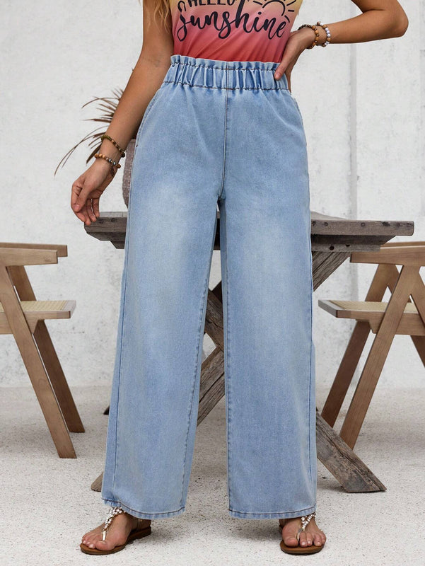 LUNE Jeans de pierna ancha con cintura paperbag