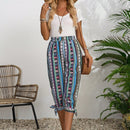 Lune pantalones con diseno geometrico y dobladillo dividido con nudo