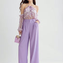 Enchnt Blusa con estampado floral, ribete de volantes, cuello halter y mangas de linterna