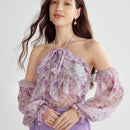 Enchnt Blusa con estampado floral, ribete de volantes, cuello halter y mangas de linterna