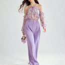 Enchnt Blusa con estampado floral, ribete de volantes, cuello halter y mangas de linterna