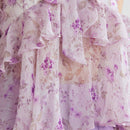 Enchnt Blusa con estampado floral, ribete de volantes, cuello halter y mangas de linterna