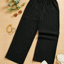 Essnce pantalones casuales de pernera ancha de 7/8 con textura y cintura anudada de unicolor para mujer
