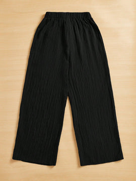 Essnce pantalones casuales de pernera ancha de 7/8 con textura y cintura anudada de unicolor para mujer