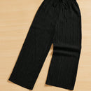 Essnce pantalones casuales de pernera ancha de 7/8 con textura y cintura anudada de unicolor para mujer