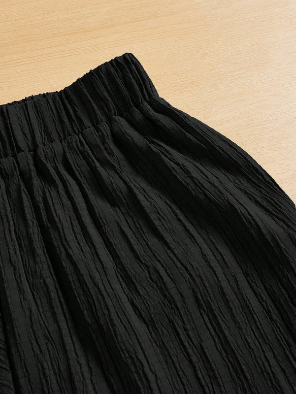 Essnce pantalones casuales de pernera ancha de 7/8 con textura y cintura anudada de unicolor para mujer