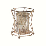 1 pieza de Jarrón Metálico Dorado y Plástico Transparente ZZBZZ - Decoración Elegante Moderna para Sala de Estar, Centro de Mesa de Comedor, Portavelas, Sin Batería, Ambientador Romántico | Diseño Lujoso | Acabado Electrolítico