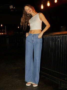 Forever 21 Jeans de gran tamano y corte holgado con lavado claro, estilo versatil