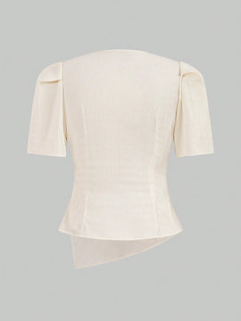Mulvari Camisa diaria sencilla de unicolor para mujer con escote en V