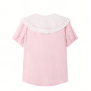 Camisa de manga corta para mujer de flores bordadas suelta y de ajuste holgado para todas las ocasiones que reduce la edad