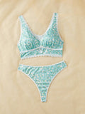 FloralLove Conjunto de bra y Tangas inalambricos para mujer con diseno impreso (inalambrico, tanga), 2 piezas