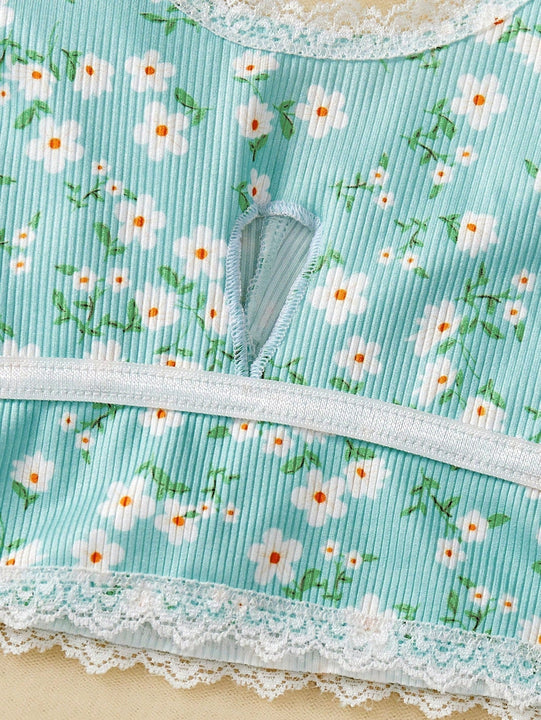 FloralLove Conjunto de bra y Tangas inalambricos para mujer con diseno impreso (inalambrico, tanga), 2 piezas