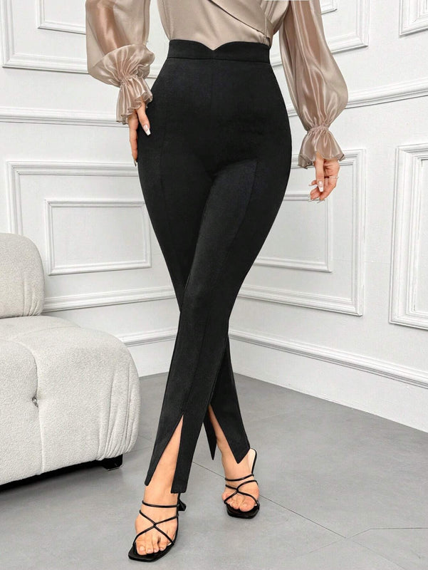 Modely Pantalones de moda elegantes, ajustados, con cintura alta y dobladillo dividido