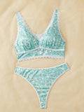 FloralLove Conjunto de bra y Tangas inalambricos para mujer con diseno impreso (inalambrico, tanga), 2 piezas