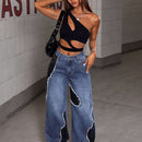 EZwear Jeans de pierna ancha con ribete sin procesar y bloqueo de color