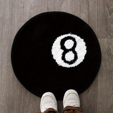 Alfombra de Área con Diseño de Bola de Billar N.º 8 Festiva - Suave, Esponjosa, Amigable con la Piel con Base Antideslizante, Perfecta para Decoración de Dormitorio, Poliéster, Lavable a Máquina