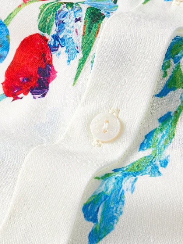 MOTF X MARIA-VICTORIA CHECA BLUSA CON CIERRE DE UN SOLO BOTON CON MANGA LANTERNA CON ESTAMPADO FLORAL