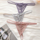 Set de 3 piezas de pantis de encaje transparente con diseno de lazo sexy para mujer