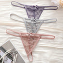 Set de 3 piezas de pantis de encaje transparente con diseno de lazo sexy para mujer