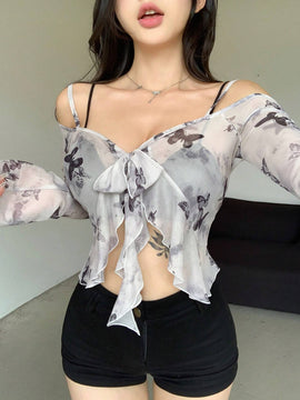 DAZY Camisa de manga larga para mujer con hombros descubiertos