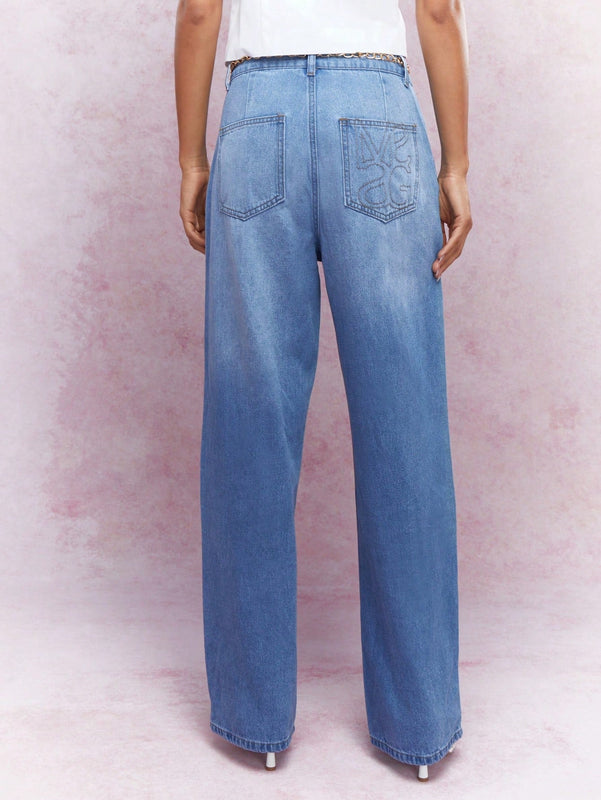 MISSGUIDED Jeans holgados con detalle de cinturon de cadena