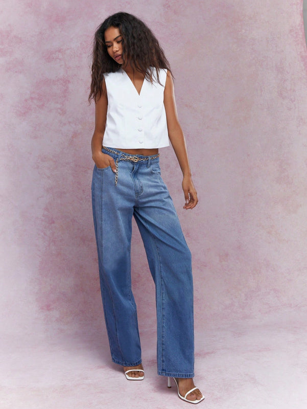 MISSGUIDED Jeans holgados con detalle de cinturon de cadena