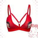 Betty boop | romwe 1 pieza sujetador acolchado inalambrico con decoracion de personaje de dibujos animados y estampado de labios con forma de corazon