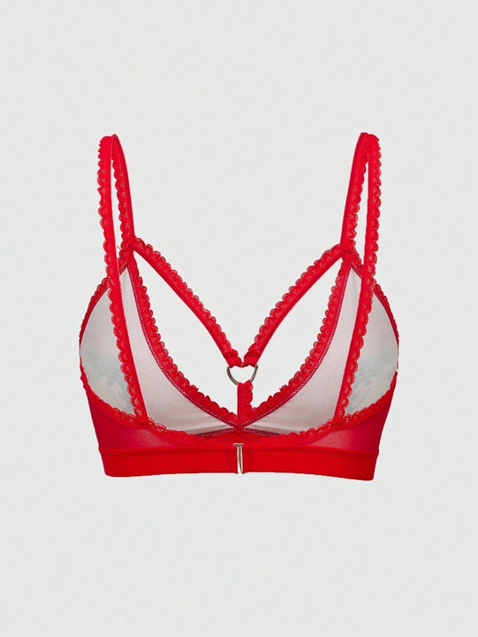 Betty boop | romwe 1 pieza sujetador acolchado inalambrico con decoracion de personaje de dibujos animados y estampado de labios con forma de corazon