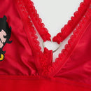 Betty boop | romwe 1 pieza sujetador acolchado inalambrico con decoracion de personaje de dibujos animados y estampado de labios con forma de corazon