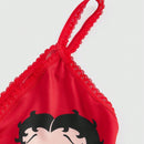 Betty boop | romwe 1 pieza sujetador acolchado inalambrico con decoracion de personaje de dibujos animados y estampado de labios con forma de corazon