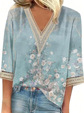Blusa bohemia casual con botones clasicos de manga larga de primavera para mujer impresa