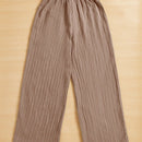 Essnce pantalones casuales de pernera ancha de 7/8 con textura y cintura anudada de unicolor para mujer