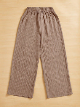 Essnce pantalones casuales de pernera ancha de 7/8 con textura y cintura anudada de unicolor para mujer