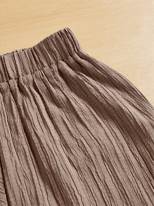 Essnce pantalones casuales de pernera ancha de 7/8 con textura y cintura anudada de unicolor para mujer