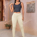 Apperloth a pantalon casual comodo para citas en color morado con cintura alta elastica, bolsillo inclinado ajustado y tobillera conica