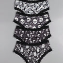 Dircho 4 piezas hipsters sexys y lindos para mujeres goticas con encaje contrastante, calzoncillos comodos y sedosos con estampado completo de calaveras negras, ojos, estrellas y hongos para halloween, ropa interior y lenceria para mujeres.