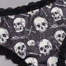 Dircho 4 piezas hipsters sexys y lindos para mujeres goticas con encaje contrastante, calzoncillos comodos y sedosos con estampado completo de calaveras negras, ojos, estrellas y hongos para halloween, ropa interior y lenceria para mujeres.